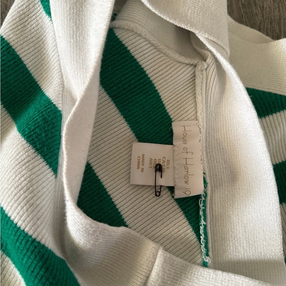 House of Harlow Green White Striped Ribbed Knit Halter Crop Top - Picture 7 of 7